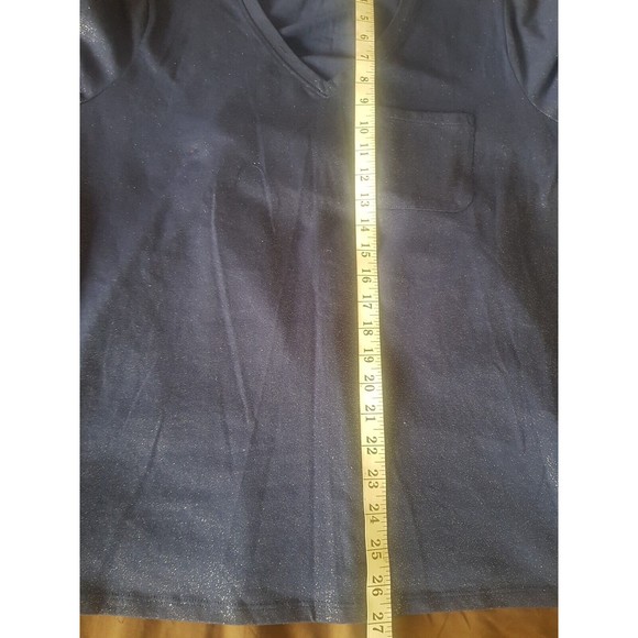 BCG Womens Blouse Top Blue Metallic V Neck Tee Size Plus 1X Short Sleeve NWT - Picture 12 of 12